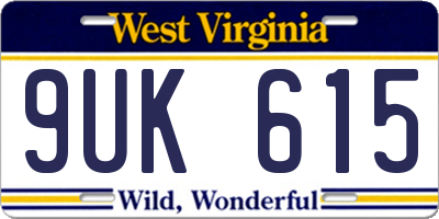 WV license plate 9UK615