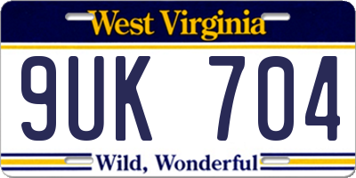 WV license plate 9UK704