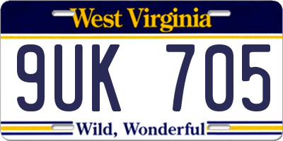 WV license plate 9UK705
