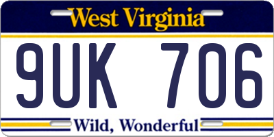 WV license plate 9UK706