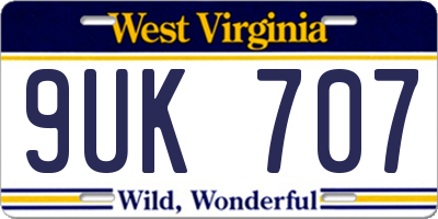 WV license plate 9UK707
