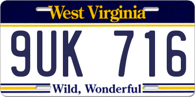 WV license plate 9UK716