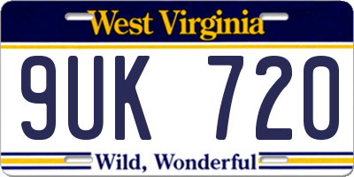 WV license plate 9UK720