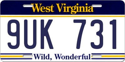 WV license plate 9UK731