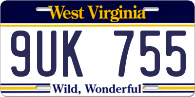 WV license plate 9UK755