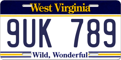 WV license plate 9UK789
