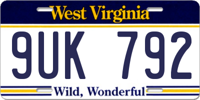 WV license plate 9UK792