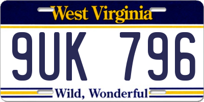 WV license plate 9UK796