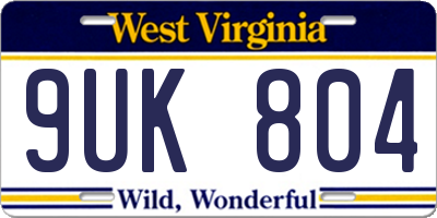 WV license plate 9UK804