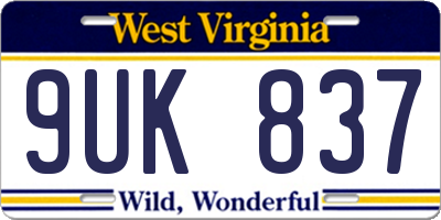 WV license plate 9UK837