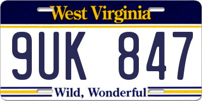 WV license plate 9UK847
