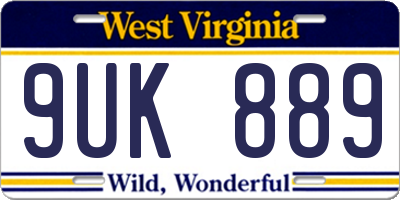 WV license plate 9UK889