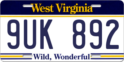 WV license plate 9UK892