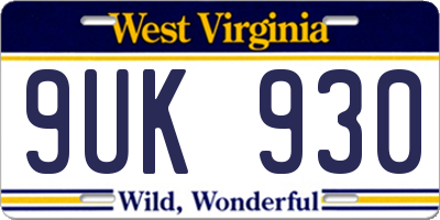 WV license plate 9UK930