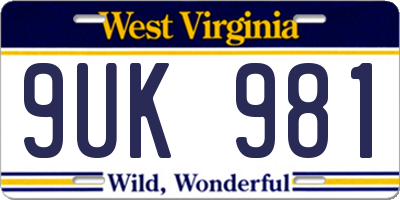 WV license plate 9UK981