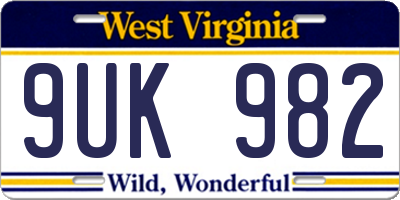 WV license plate 9UK982