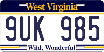 WV license plate 9UK985