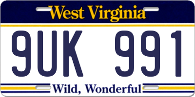 WV license plate 9UK991