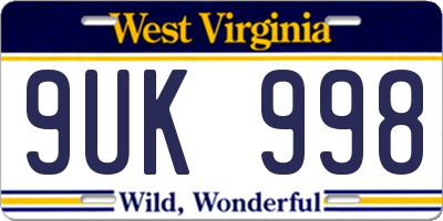 WV license plate 9UK998