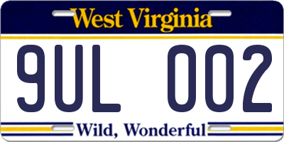WV license plate 9UL002