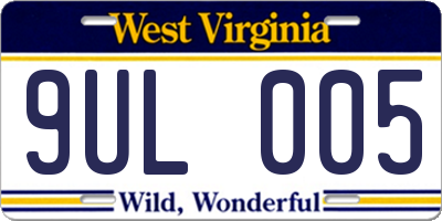 WV license plate 9UL005