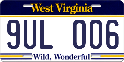 WV license plate 9UL006