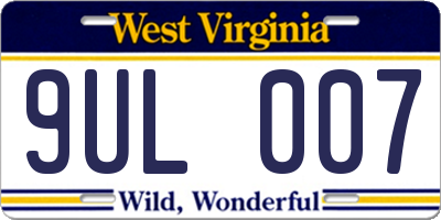 WV license plate 9UL007
