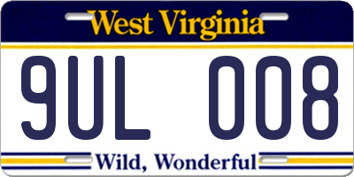 WV license plate 9UL008