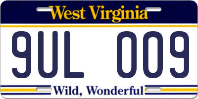 WV license plate 9UL009