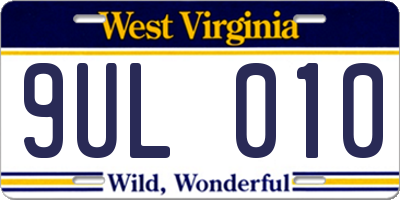 WV license plate 9UL010