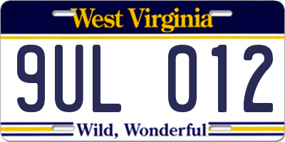 WV license plate 9UL012