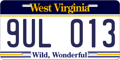 WV license plate 9UL013
