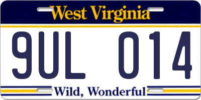 WV license plate 9UL014