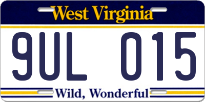 WV license plate 9UL015