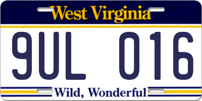 WV license plate 9UL016