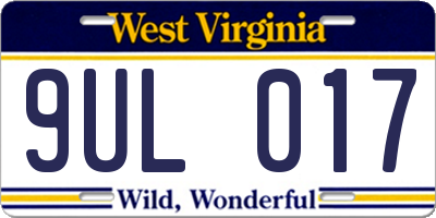 WV license plate 9UL017