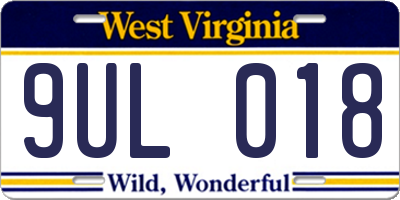 WV license plate 9UL018