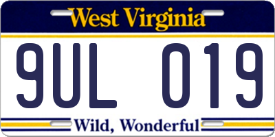 WV license plate 9UL019