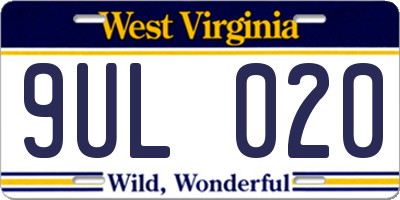 WV license plate 9UL020