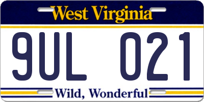 WV license plate 9UL021