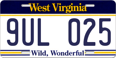 WV license plate 9UL025