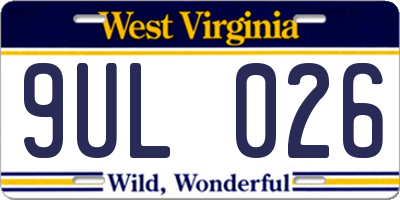 WV license plate 9UL026