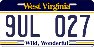 WV license plate 9UL027