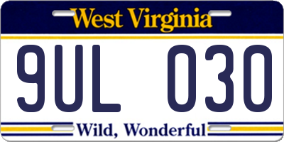 WV license plate 9UL030