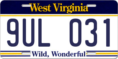 WV license plate 9UL031