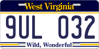 WV license plate 9UL032