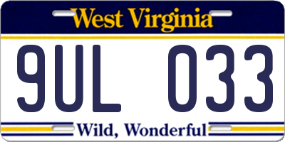 WV license plate 9UL033