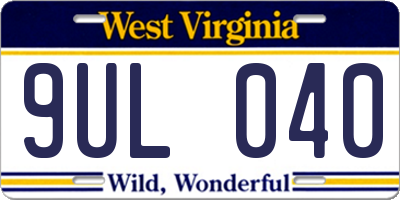 WV license plate 9UL040