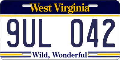 WV license plate 9UL042