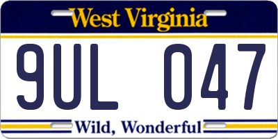 WV license plate 9UL047